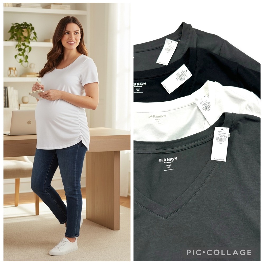 Old Navy Maternity Side-Ruched Short Sleeve T-Shirt Bundle‎ 4 Pack XXL